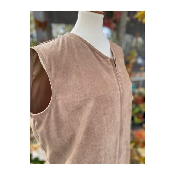 Vintage 90s Penman's Microsuede Zip Up Vest Tan Neutral Fall Sz 22W - Picture 1 of 10